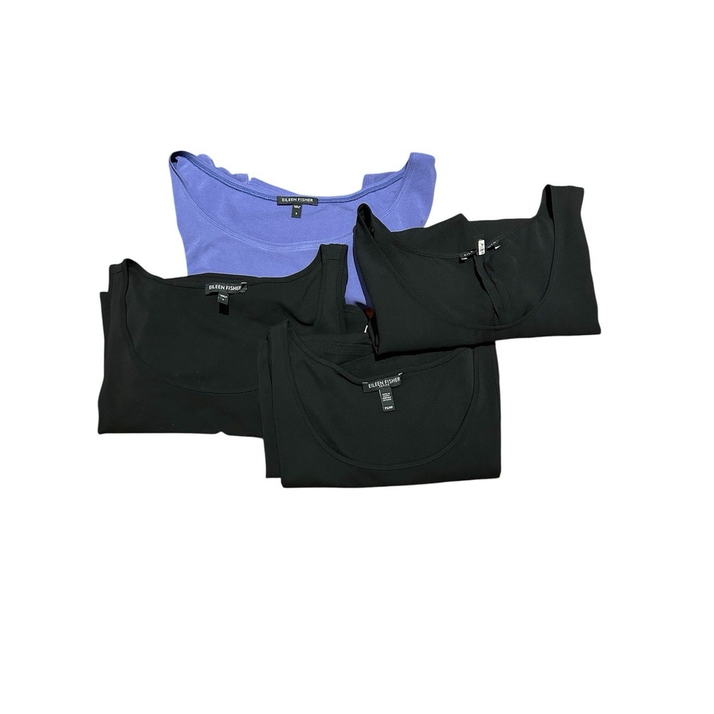 Lot Of 4 Eileen Fisher 100% Silk Tops Shell Womens Sz Small Black Periwinkle